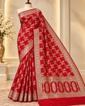 Banarasi Gul-e-Shahi Mashroo Silk Saree – Royal Red with Golden Zari Weaving