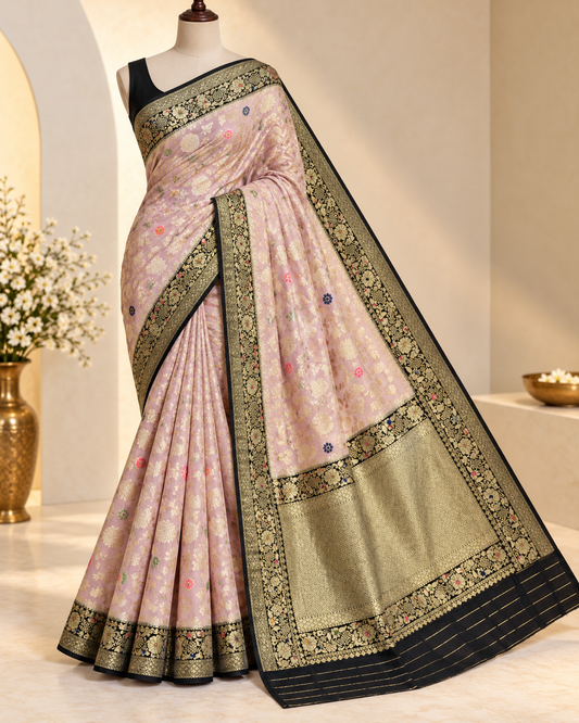 Gulabi Shahi Buta – Banarasi Viscose Pure Georgette Saree