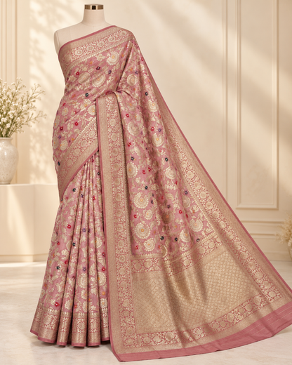 Gulabi Shahi Jaal – Banarasi Viscose Pure Georgette Saree