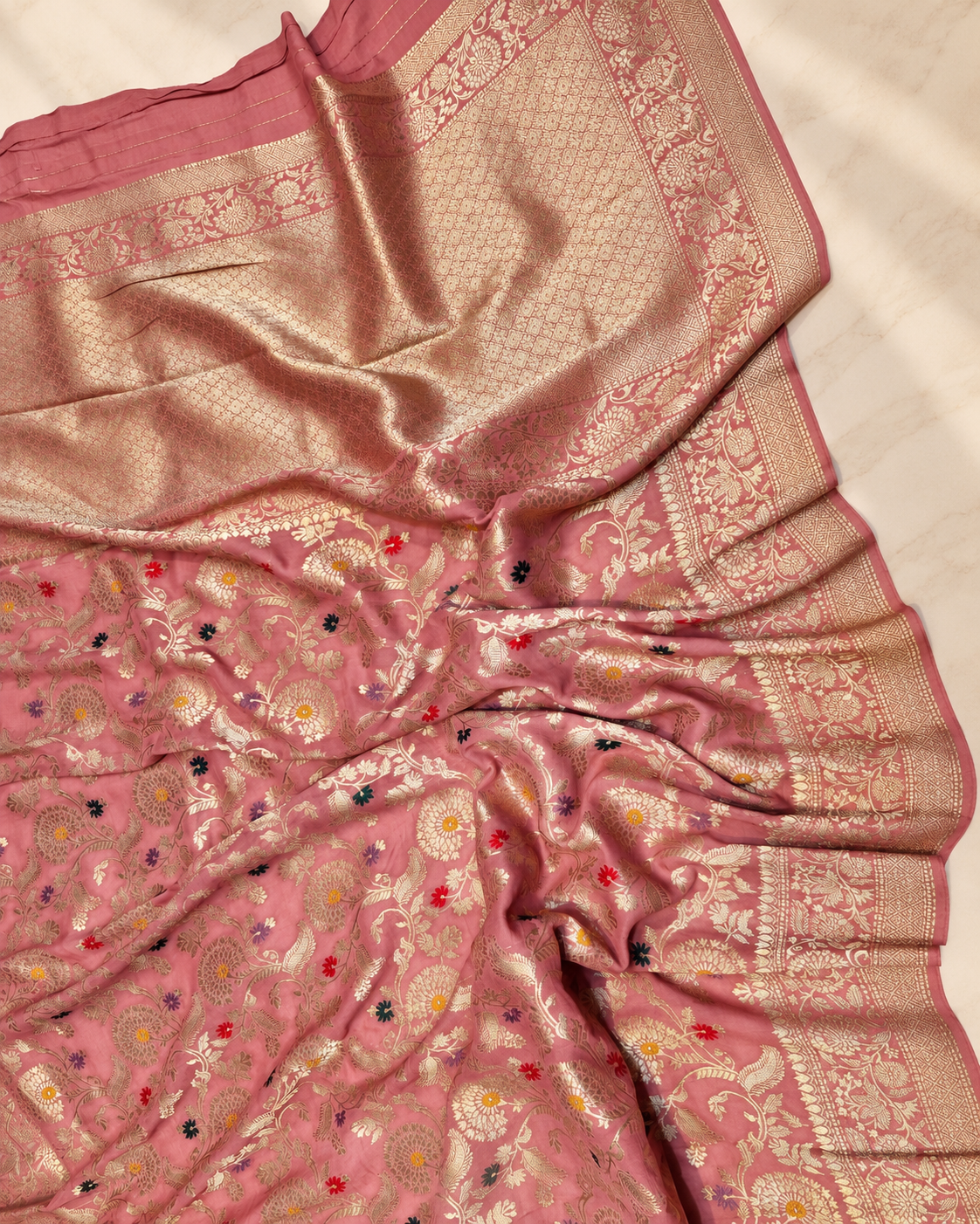Gulabi Shahi Jaal – Banarasi Viscose Pure Georgette Saree