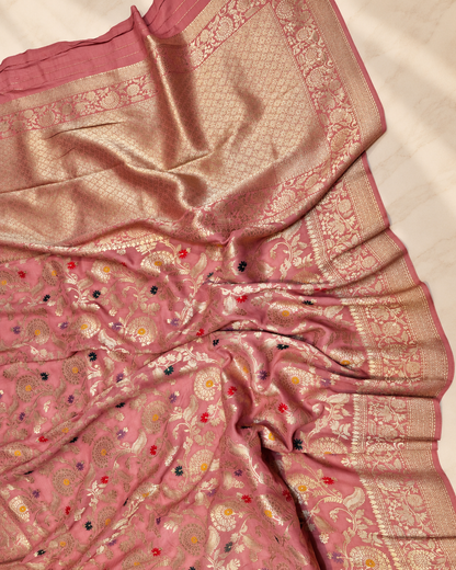 Gulabi Shahi Jaal – Banarasi Viscose Pure Georgette Saree