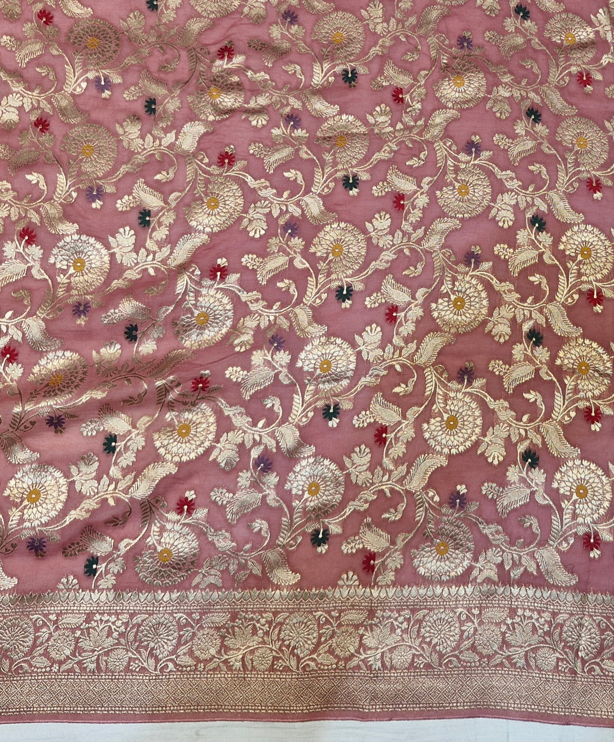 Gulabi Shahi Jaal – Banarasi Viscose Pure Georgette Saree
