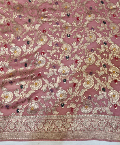 Gulabi Shahi Jaal – Banarasi Viscose Pure Georgette Saree