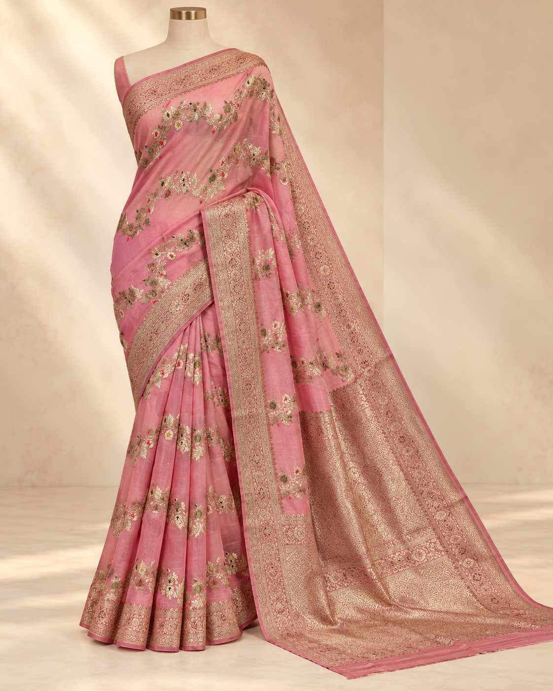 Dusty-Rose-Gajri Gulzar – Banarasi Viscose Pure Georgette Silk Saree