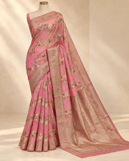 Dusty-Rose-Gajri Gulzar – Banarasi Viscose Pure Georgette Silk Saree