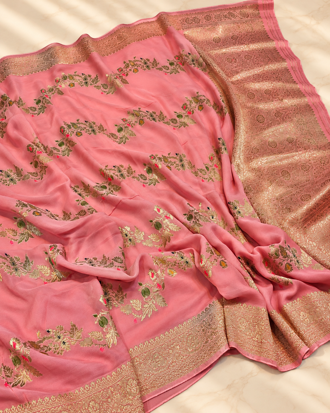 Dusty-Rose-Gajri Gulzar – Banarasi Viscose Pure Georgette Silk Saree