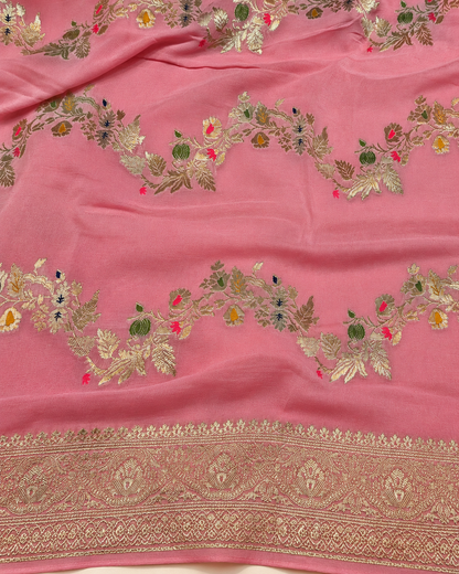 Dusty-Rose-Gajri Gulzar – Banarasi Viscose Pure Georgette Silk Saree