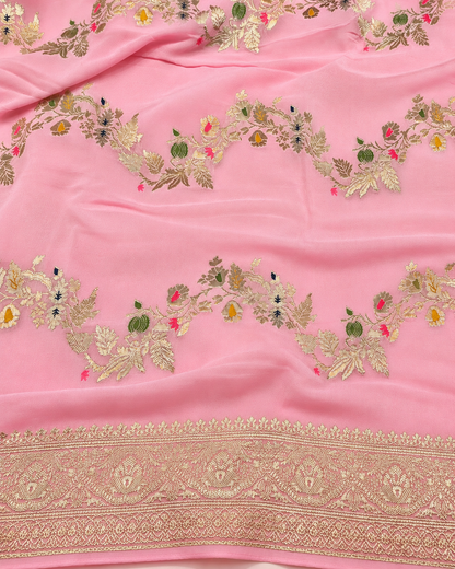 Baby-Pink Gulzar – Banarasi Viscose Pure Georgette Silk Saree
