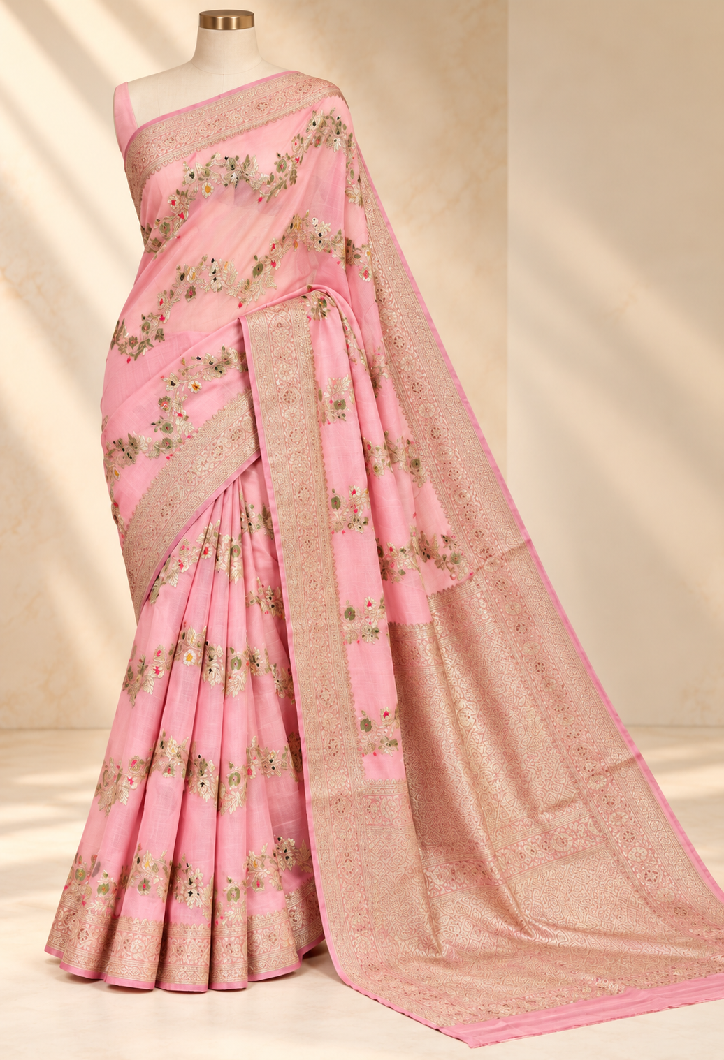 Baby-Pink Gulzar – Banarasi Viscose Pure Georgette Silk Saree