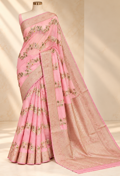 Baby-Pink Gulzar – Banarasi Viscose Pure Georgette Silk Saree