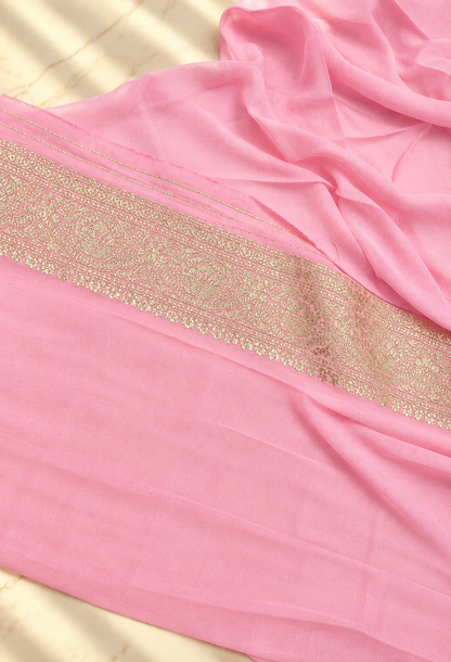 Baby-Pink Gulzar – Banarasi Viscose Pure Georgette Silk Saree