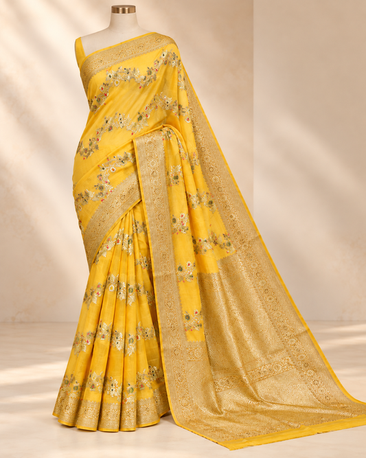 Zard Gulzar – Banarasi Viscose Pure Georgette Silk Saree