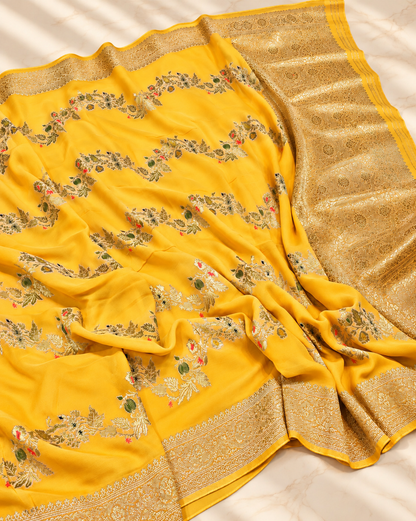Zard Gulzar – Banarasi Viscose Pure Georgette Silk Saree