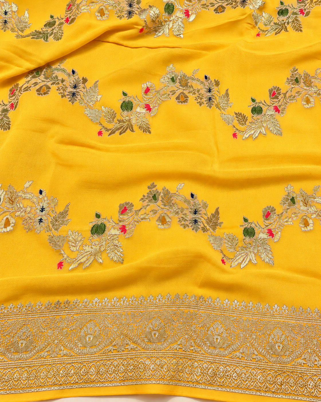 Zard Gulzar – Banarasi Viscose Pure Georgette Silk Saree