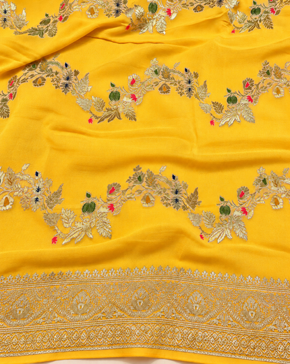 Zard Gulzar – Banarasi Viscose Pure Georgette Silk Saree