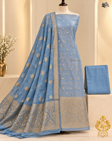 Banarasi Mehr-e-Noor – Sky Blue Golden Zari Woven Suit Set