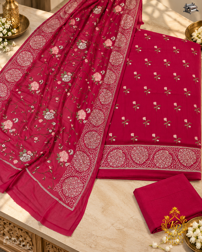 Naqsh-e-Rani – Dark Rani Pure Khaddi Georgette 6 Colour Resham Work Suit Set