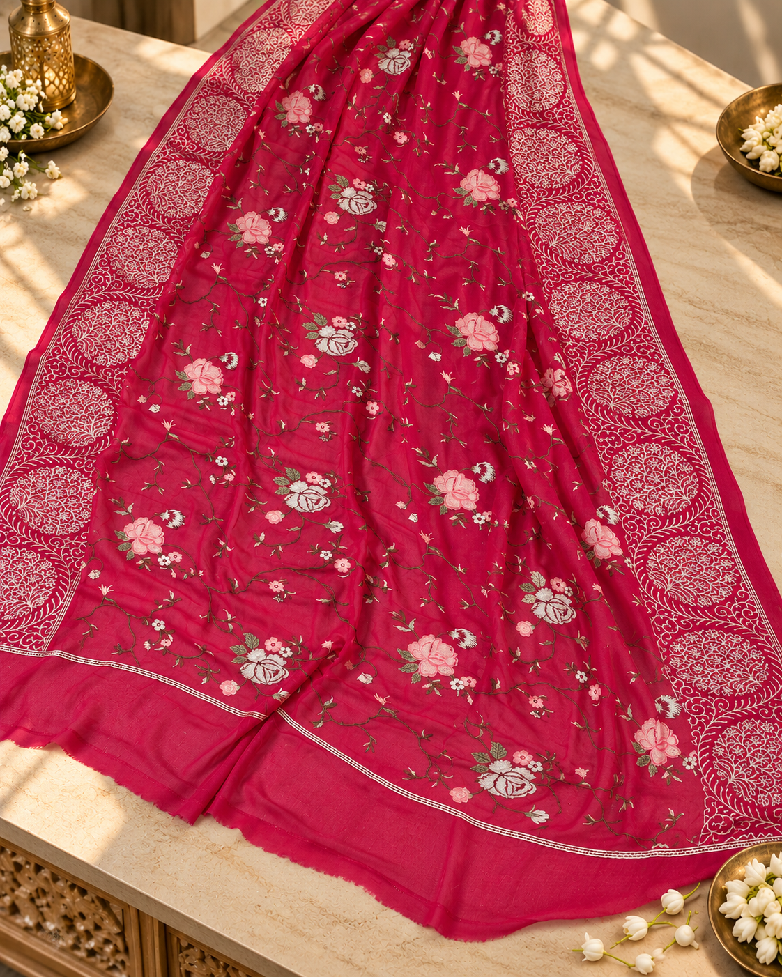 Naqsh-e-Rani – Dark Rani Pure Khaddi Georgette 6 Colour Resham Work Suit Set