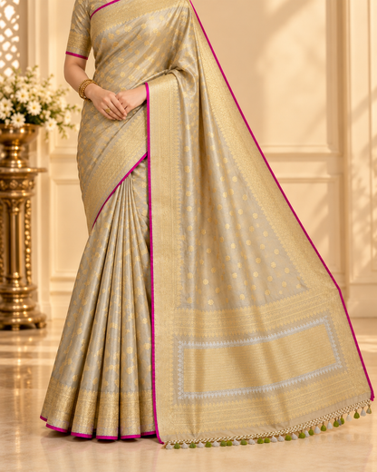 Banarasi Pure Handloom Tissue Silk Saree – Shahi Noor Gold Zari Weave