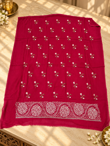 Naqsh-e-Rani – Dark Rani Pure Khaddi Georgette 6 Colour Resham Work Suit Set