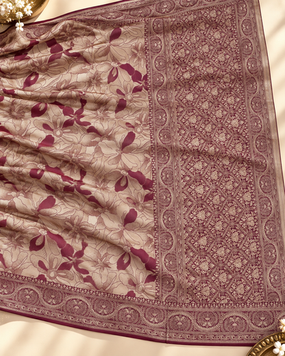 Gulabi Gulzar – Banarasi Viscose Pure Tissue Silk Saree