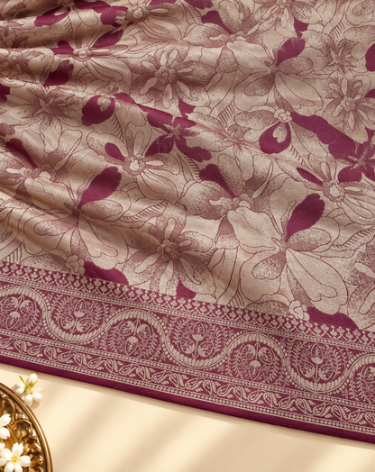 Gulabi Gulzar – Banarasi Viscose Pure Tissue Silk Saree