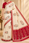 Banarasi Gulshan Buta Jamdani – Viscose Pure Crepe Silk Saree | Ivory & Rani Pink