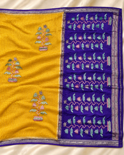 Gulshan Buta Jamdani – Mustard Yellow & Royal Purple