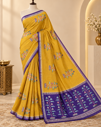 Gulshan Buta Jamdani – Mustard Yellow & Royal Purple