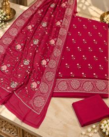 Naqsh-e-Rani – Dark Rani Pure Khaddi Georgette 6 Colour Resham Work Suit Set