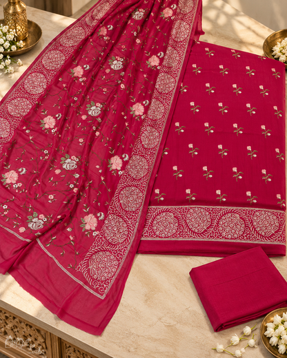 Naqsh-e-Rani – Dark Rani Pure Khaddi Georgette 6 Colour Resham Work Suit Set