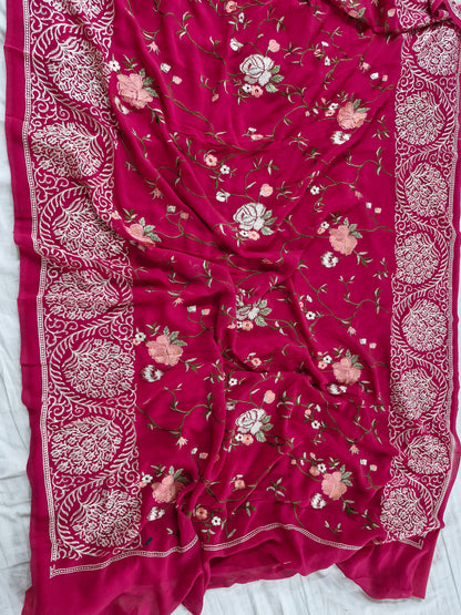 Naqsh-e-Rani – Dark Rani Pure Khaddi Georgette 6 Colour Resham Work Suit Set