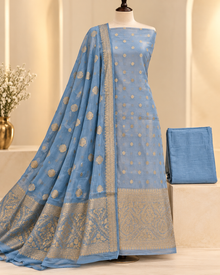 Banarasi Mehr-e-Noor – Sky Blue Golden Zari Woven Suit Set