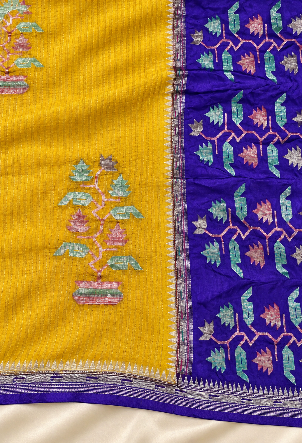 Gulshan Buta Jamdani – Mustard Yellow & Royal Purple