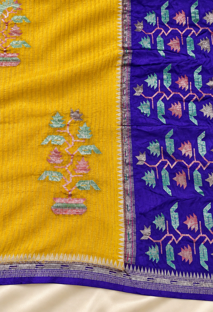 Gulshan Buta Jamdani – Mustard Yellow & Royal Purple
